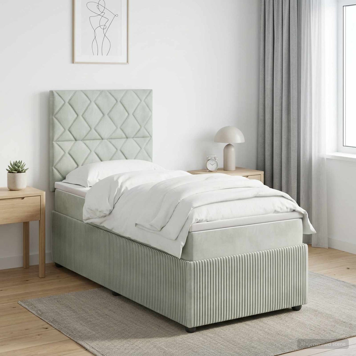Boxmadras med topmadras Lysegrå 90 x 190 cm Fløjl