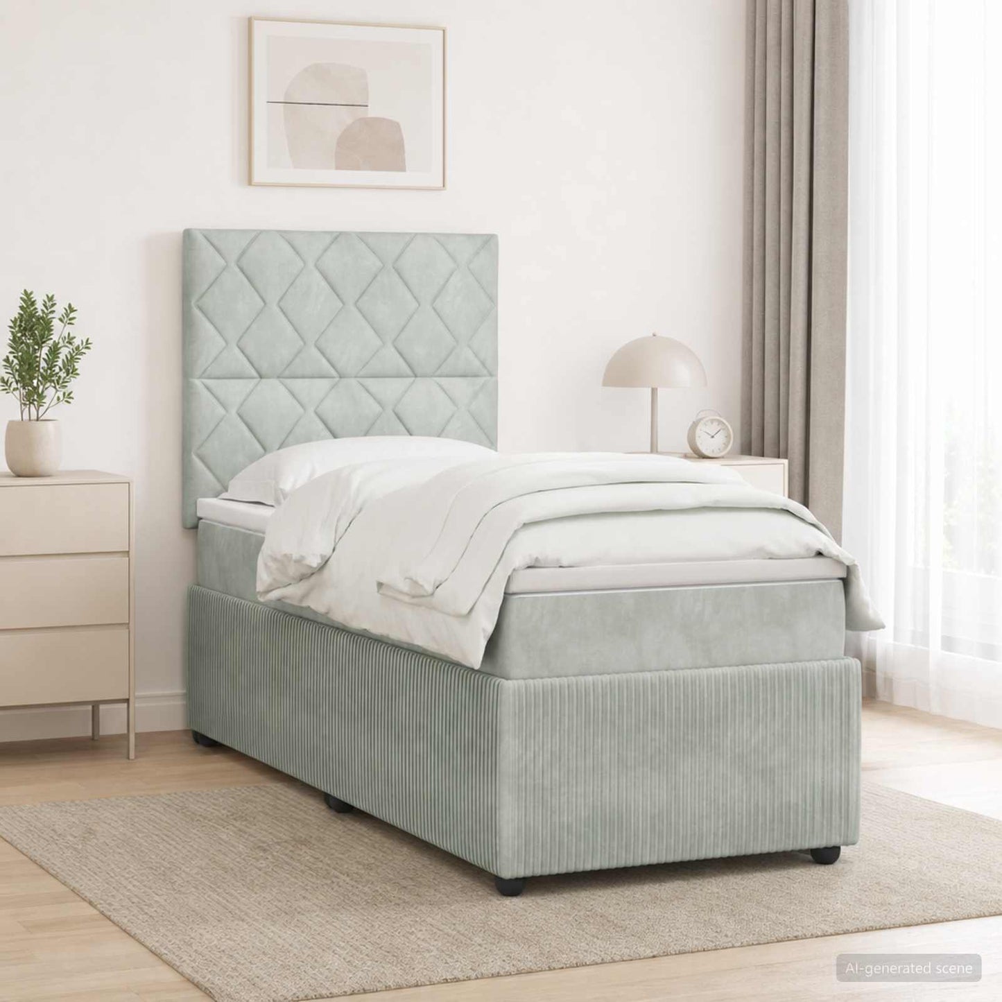 Boxmadras med topmadras Lysegrå 90 x 190 cm Fløjl