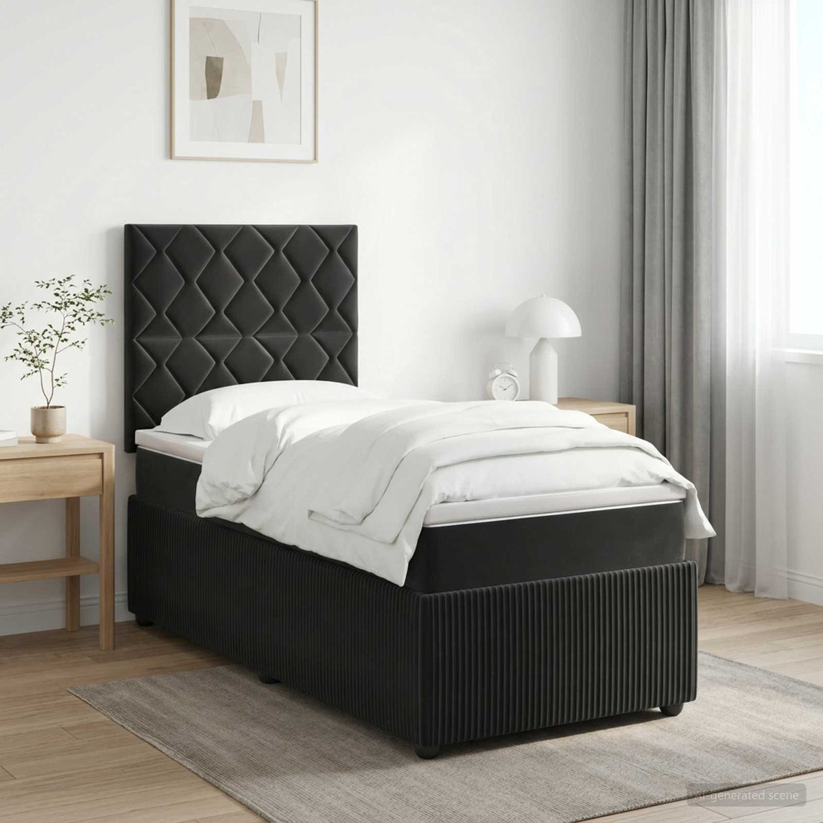 Boxmadras med topmadras med hovedgærde Sort 100 x 200 cm Fløjl