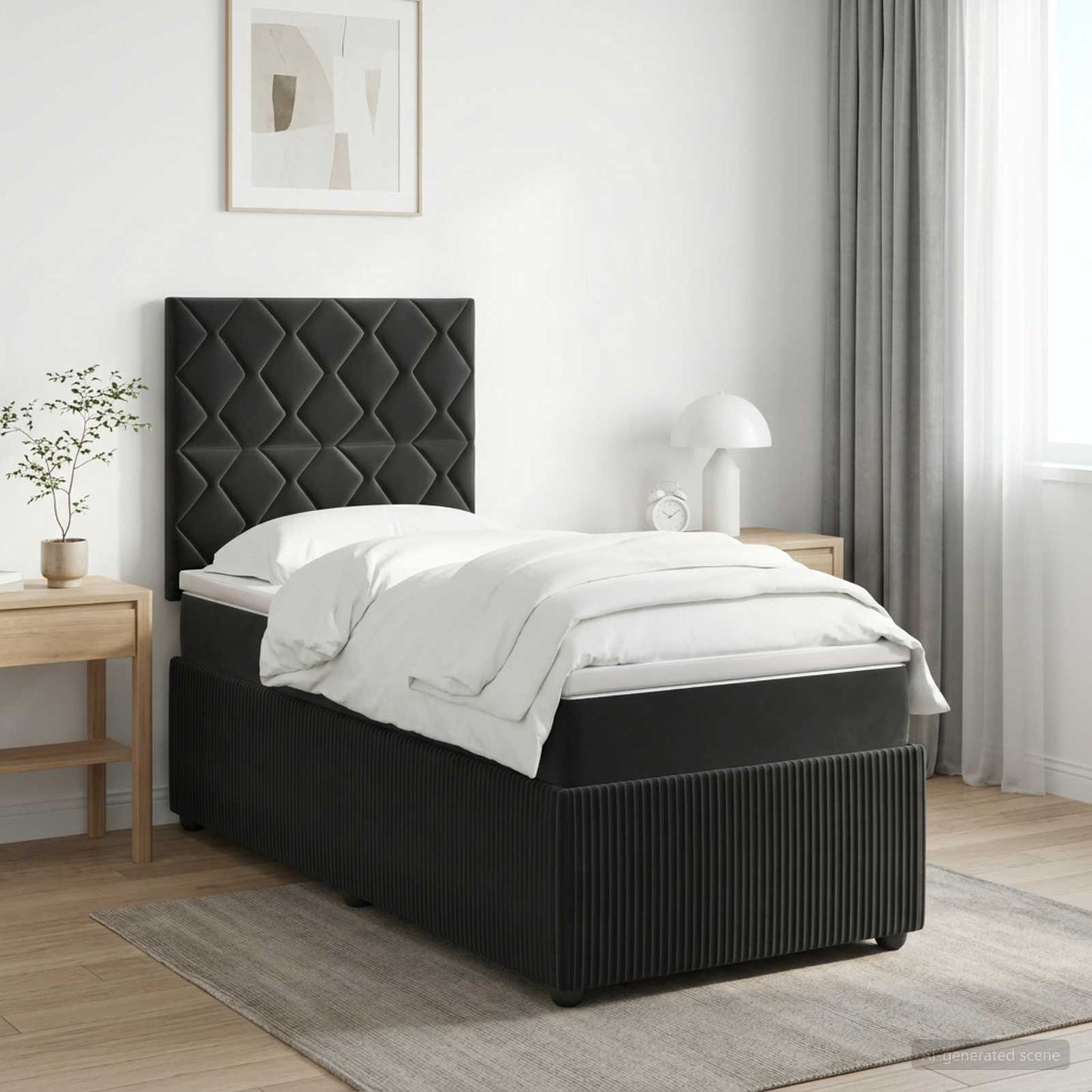Boxmadras med topmadras med hovedgærde Sort 90 x 190 cm Fløjl