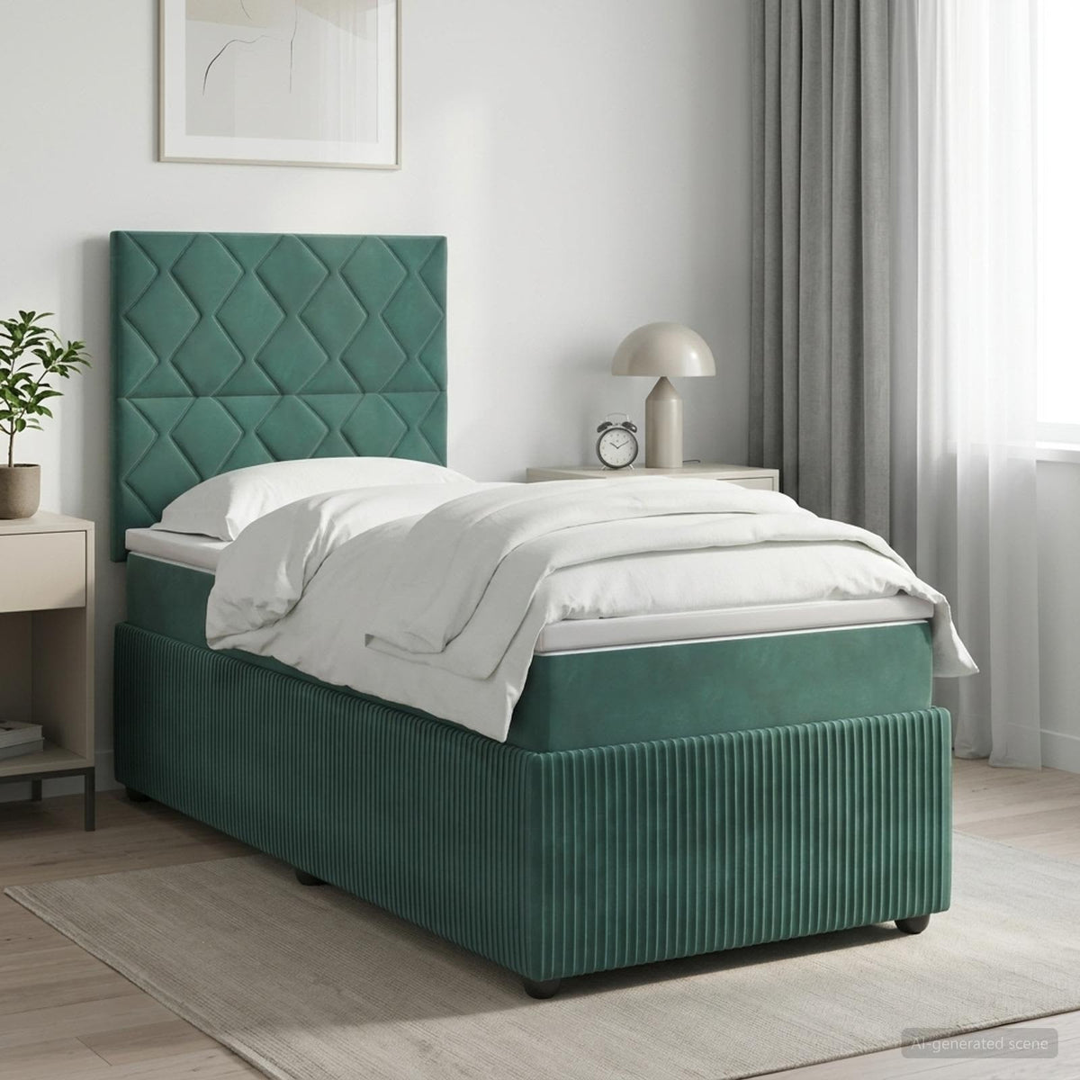 Boxmadras med topmadras Mørkegrøn 90 x 190 cm Fløjl