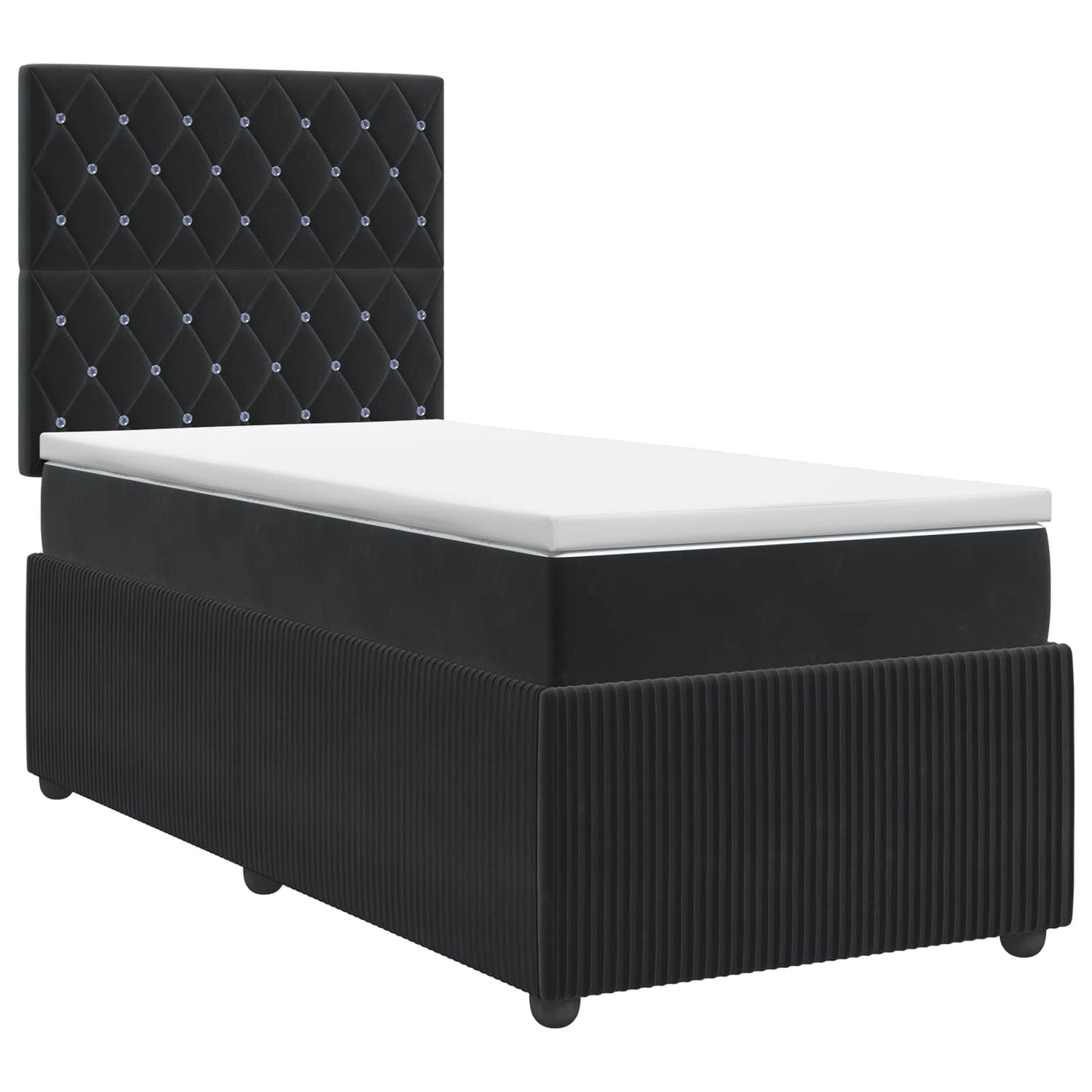 Boxmadras med topmadras med hovedgærde Sort 90 x 190 cm Fløjl