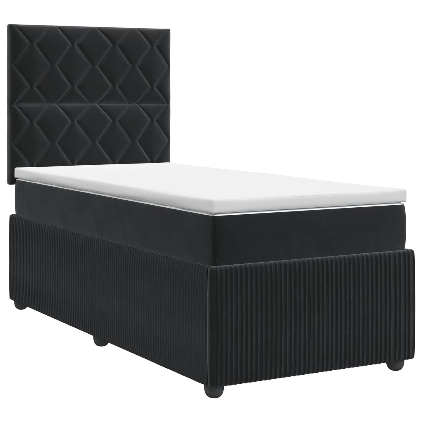 Boxmadras med topmadras med hovedgærde Sort 90 x 190 cm Fløjl