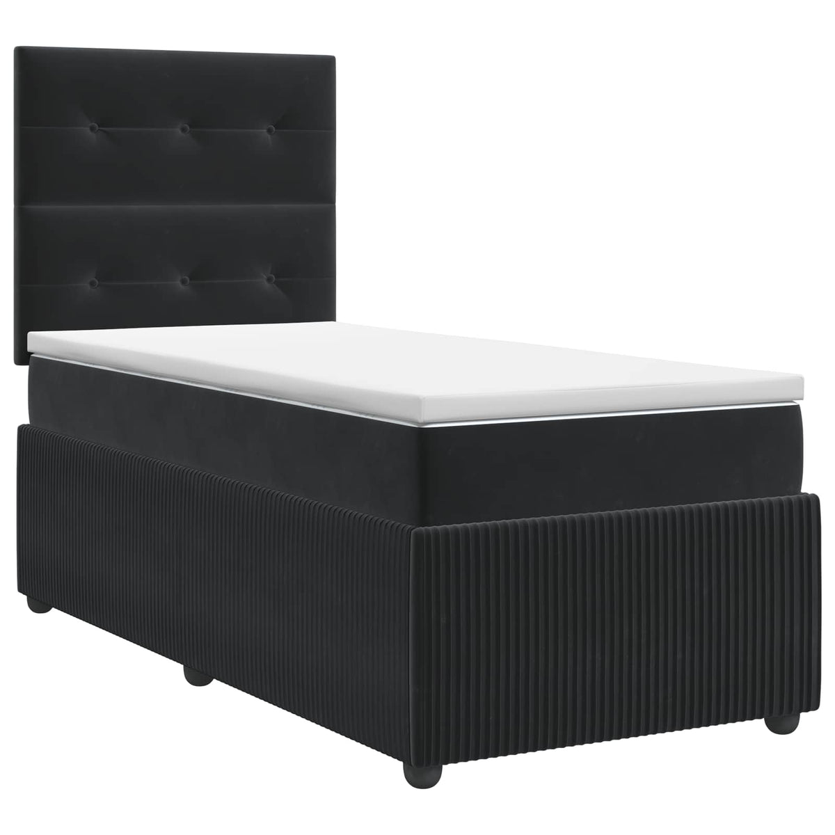 Boxmadras med topmadras med hovedgærde Sort 90 x 200 cm Fløjl