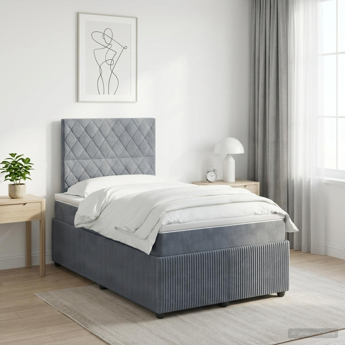 Boxmadras med topmadras Mørkegrå 120 x 190 cm Fløjl