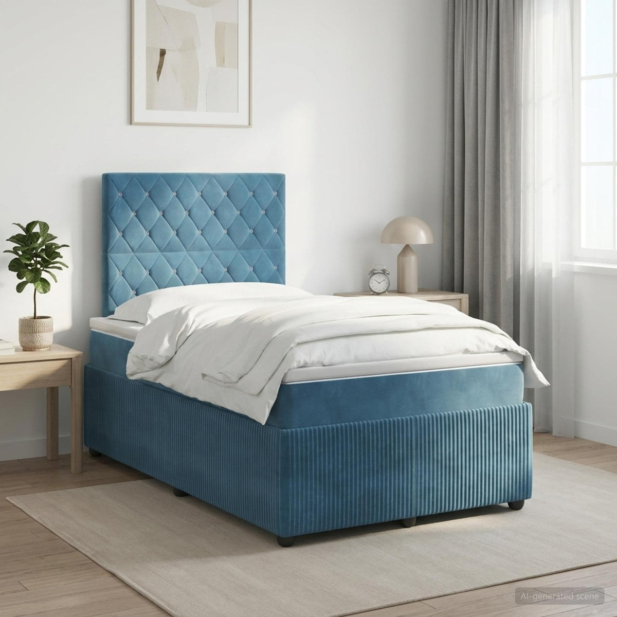 Boxmadras med topmadras med hovedgærde Blå 120 x 190 cm Fløjl