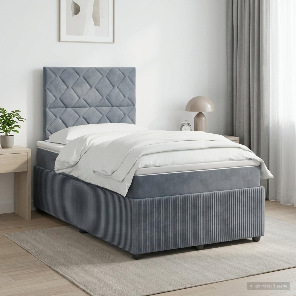Boxmadras med topmadras Mørkegrå 120 x 190 cm Fløjl