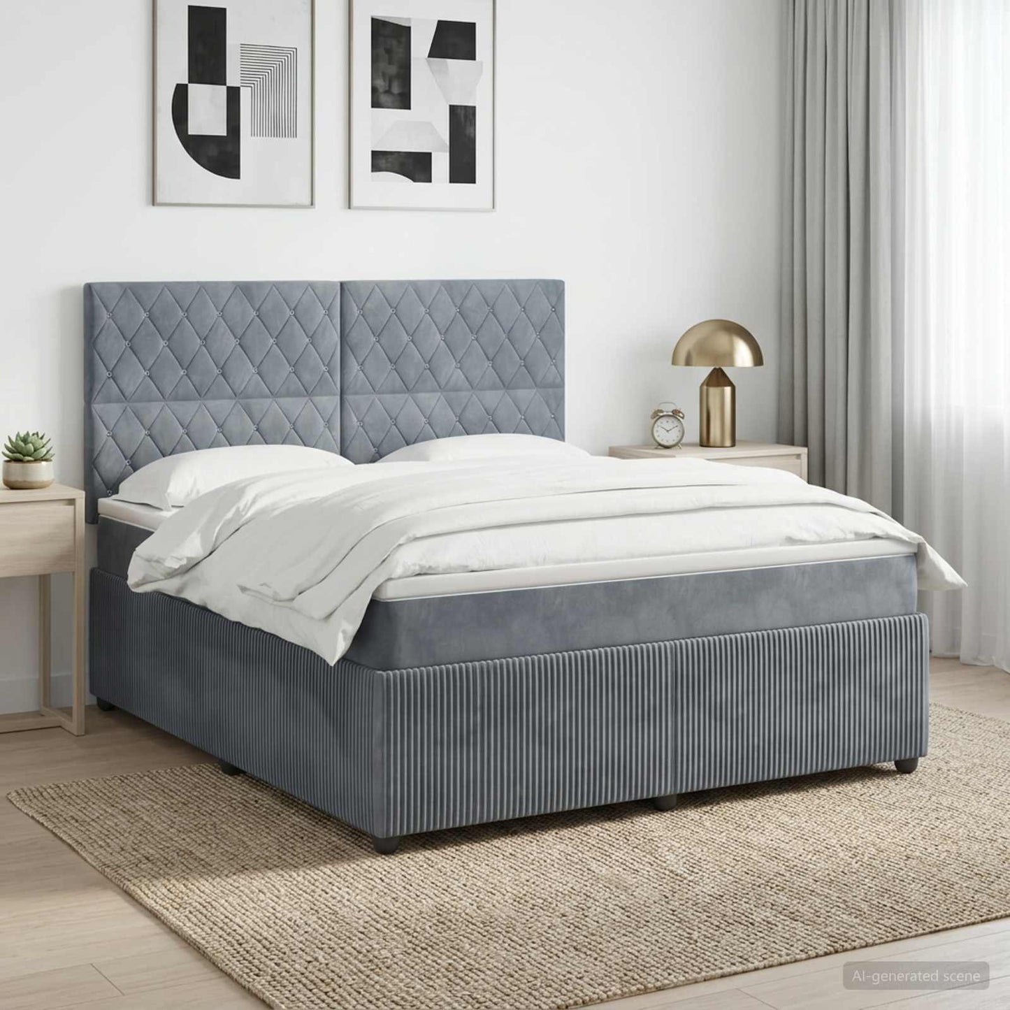 Boxmadras med topmadras Mørkegrå 160 x 200 cm Fløjl