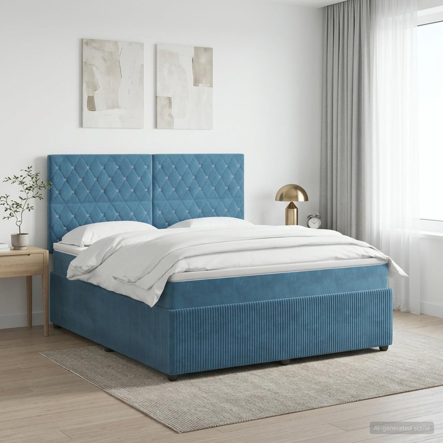 Boxmadras med topmadras med hovedgærde Blå 140 x 200 cm Fløjl