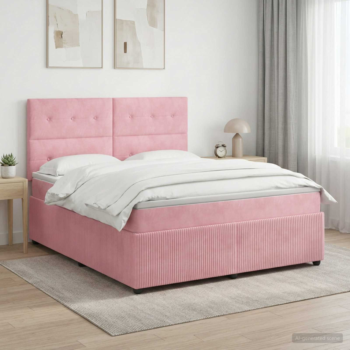 Boxmadras med topmadras Lyserød 140 x 200 cm Fløjl
