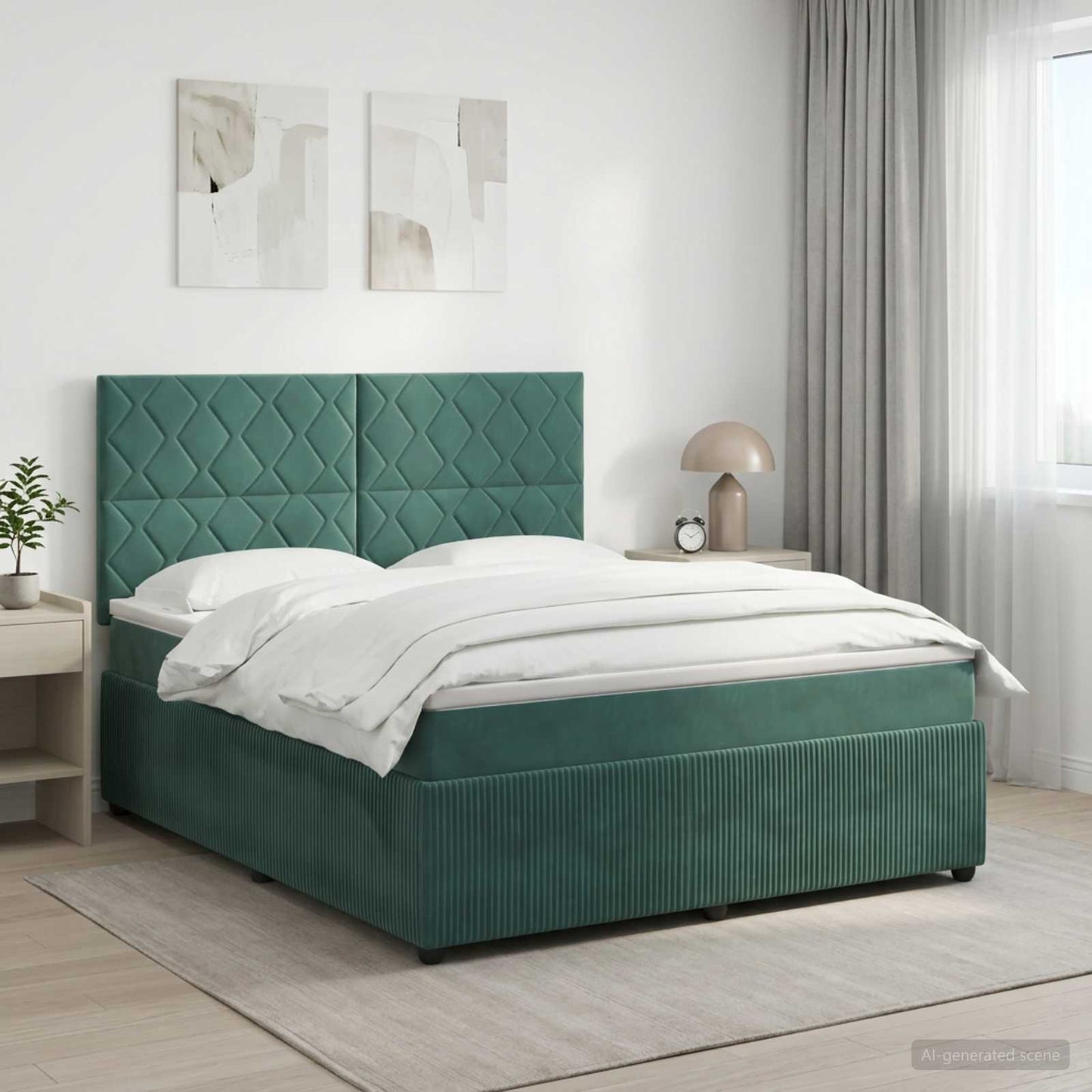 Boxmadras med topmadras Mørkegrøn 180 x 200 cm Fløjl