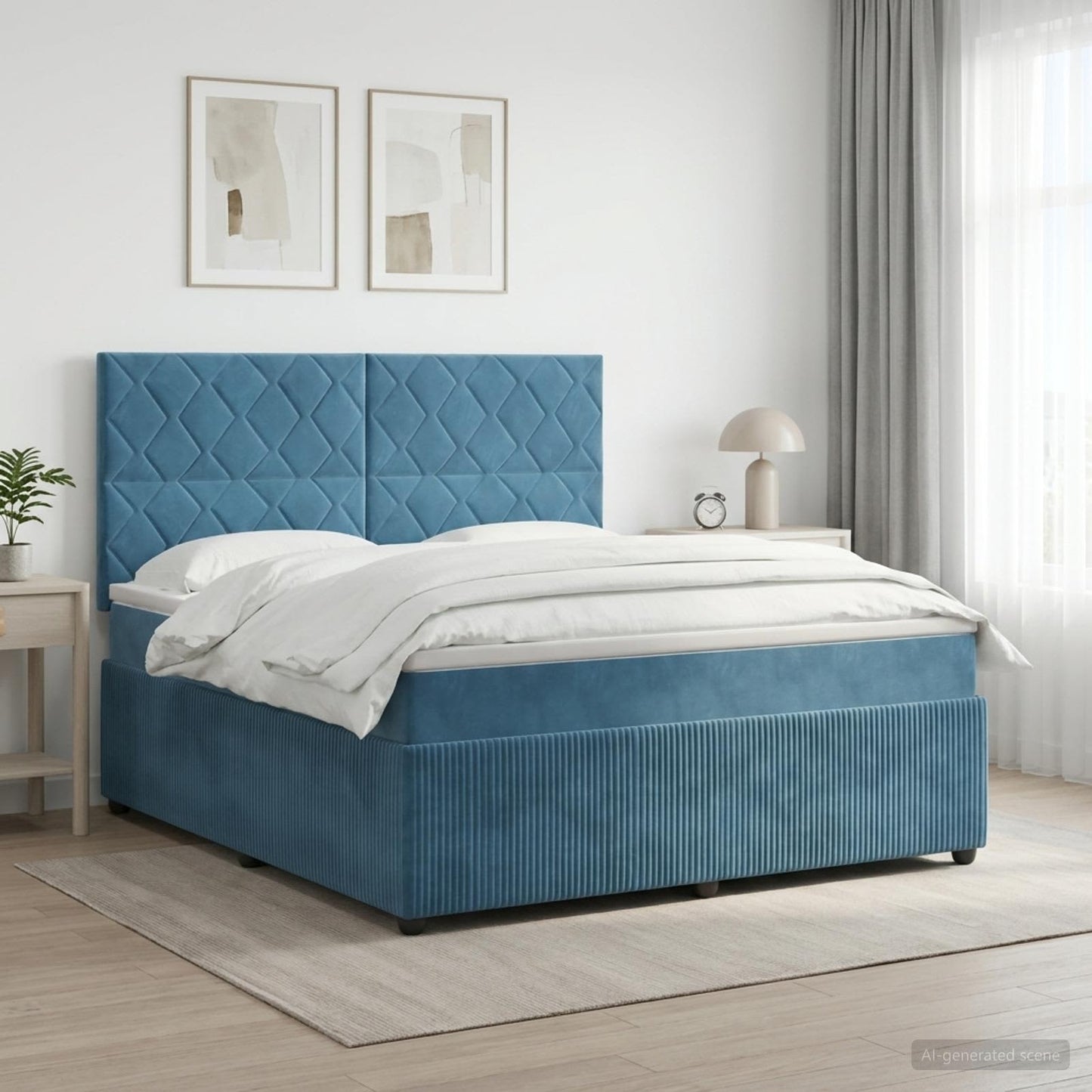 Boxmadras med topmadras med hovedgærde Blå 140 x 190 cm Fløjl