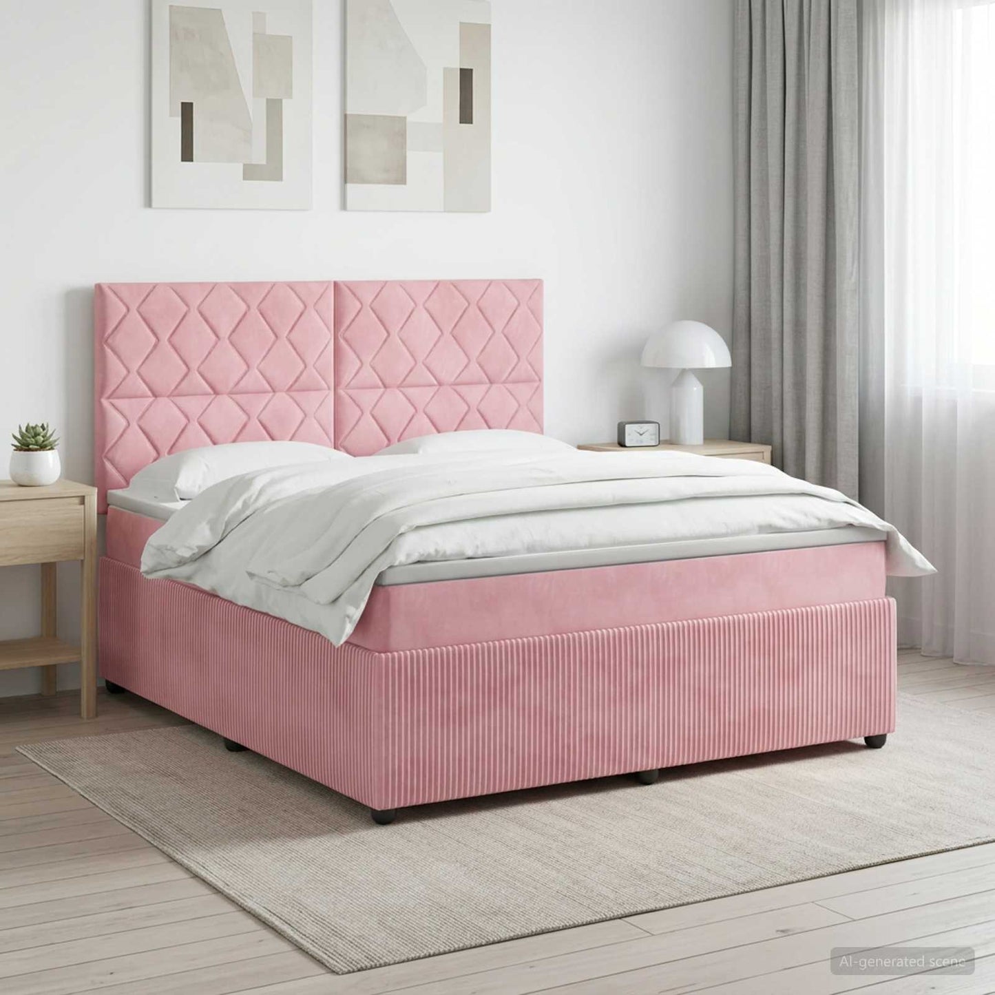 Boxmadras med topmadras Lyserød 180 x 200 cm Fløjl