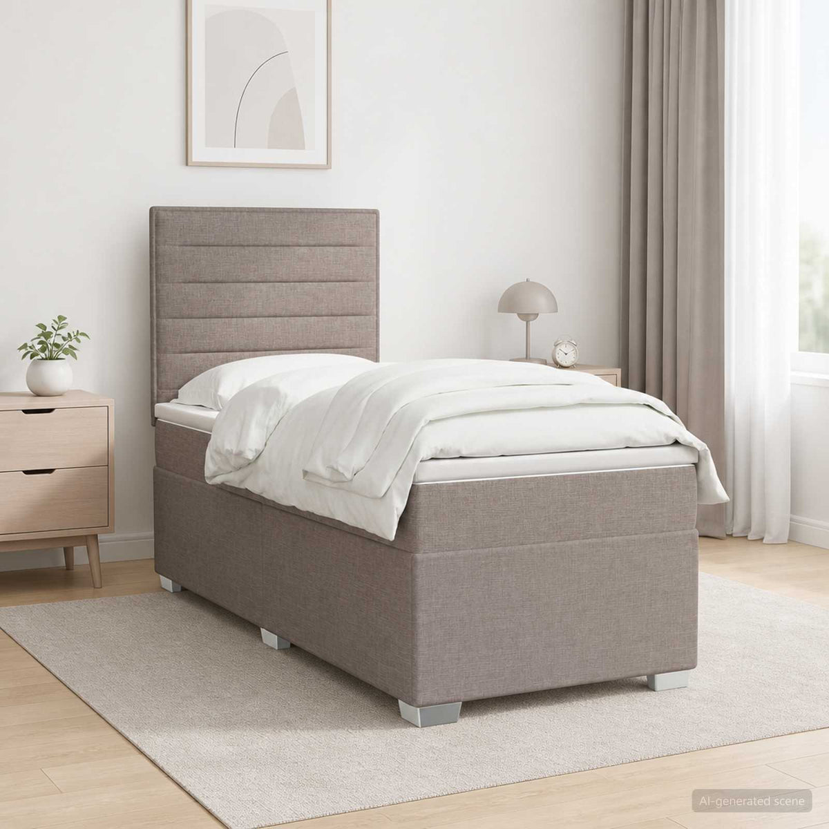 Boxmadras med topmadras med hovedgærde Gråbrun 80 x 200 cm Stof