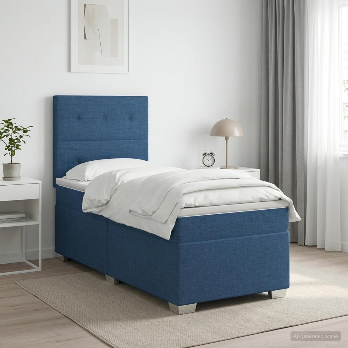 Boxmadras med topmadras med hovedgærde Blå 90 x 200 cm Stof