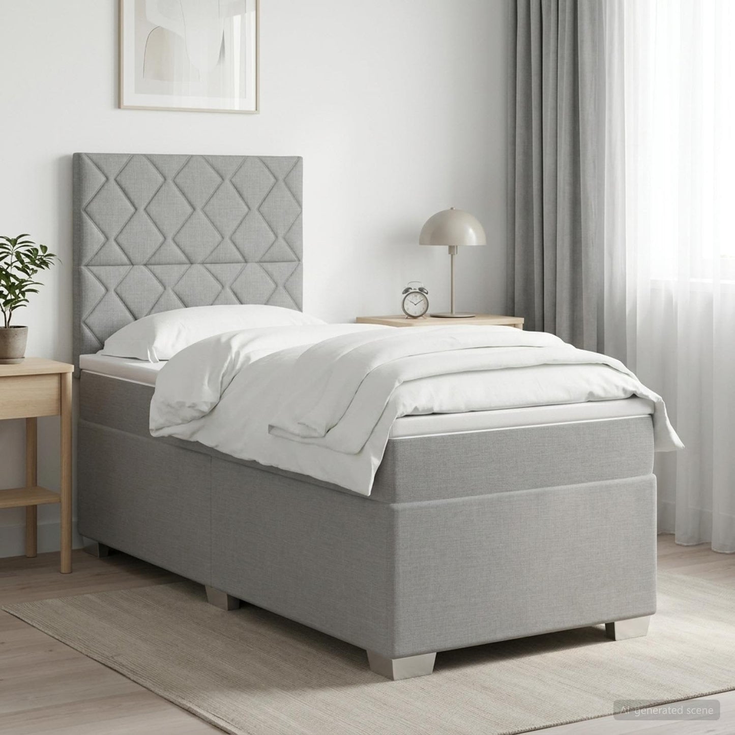 Boxmadras med topmadras med hovedgærde Lysegrå 90 x 200 cm Stof