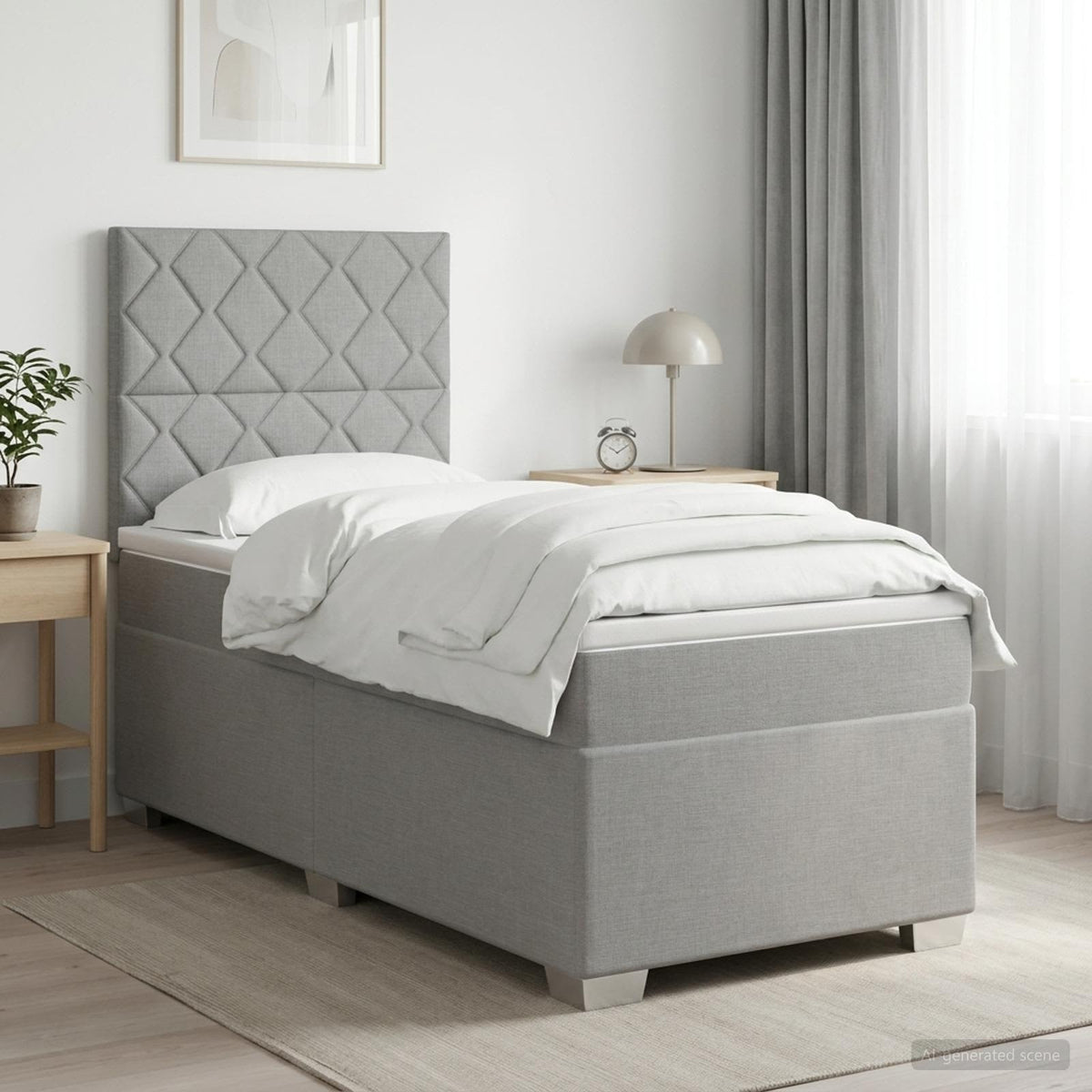Boxmadras med topmadras med hovedgærde Lysegrå 90 x 190 cm Stof