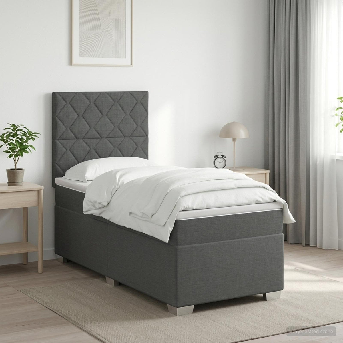 Box Spring Seng med Madras og LED Mørkegrå 90 x 190 cm Stof
