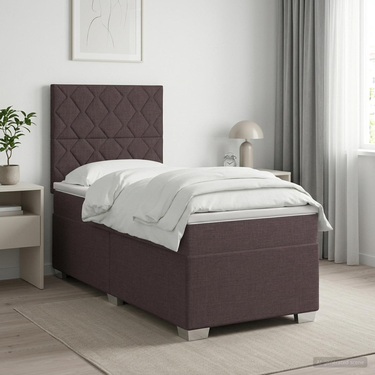 Boxmadras med topmadras Mørk Brun 90 x 190 cm Stof
