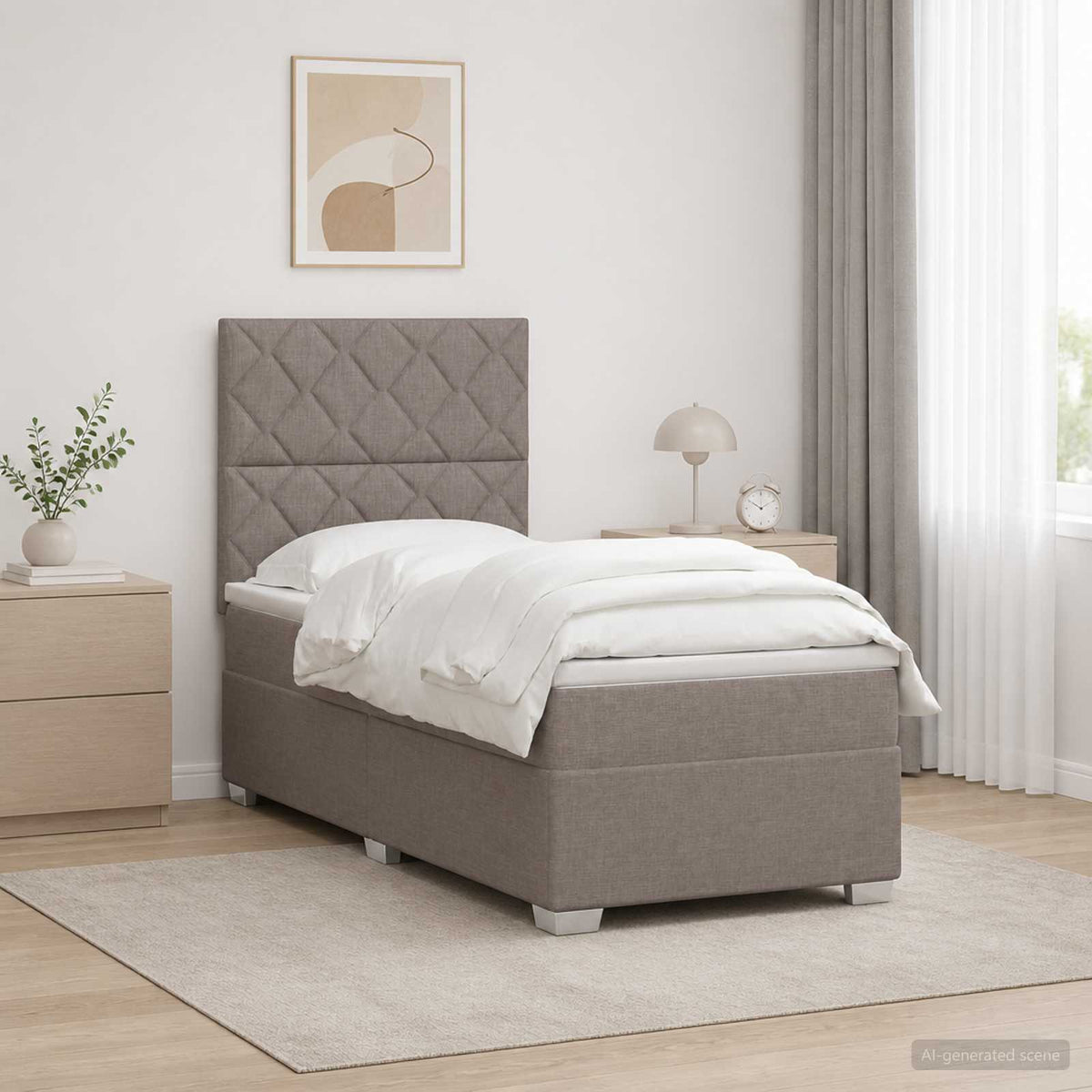 Boxmadras med topmadras med hovedgærde Gråbrun 90 x 190 cm Stof