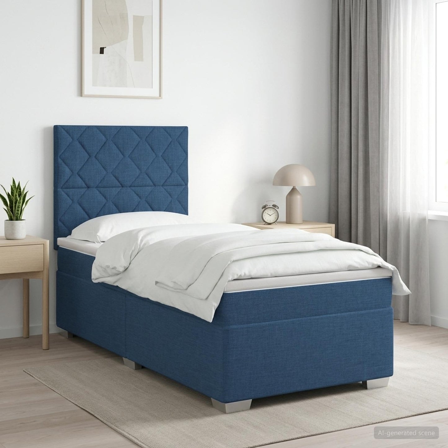 Boxmadras med topmadras med hovedgærde Blå 90 x 200 cm Stof