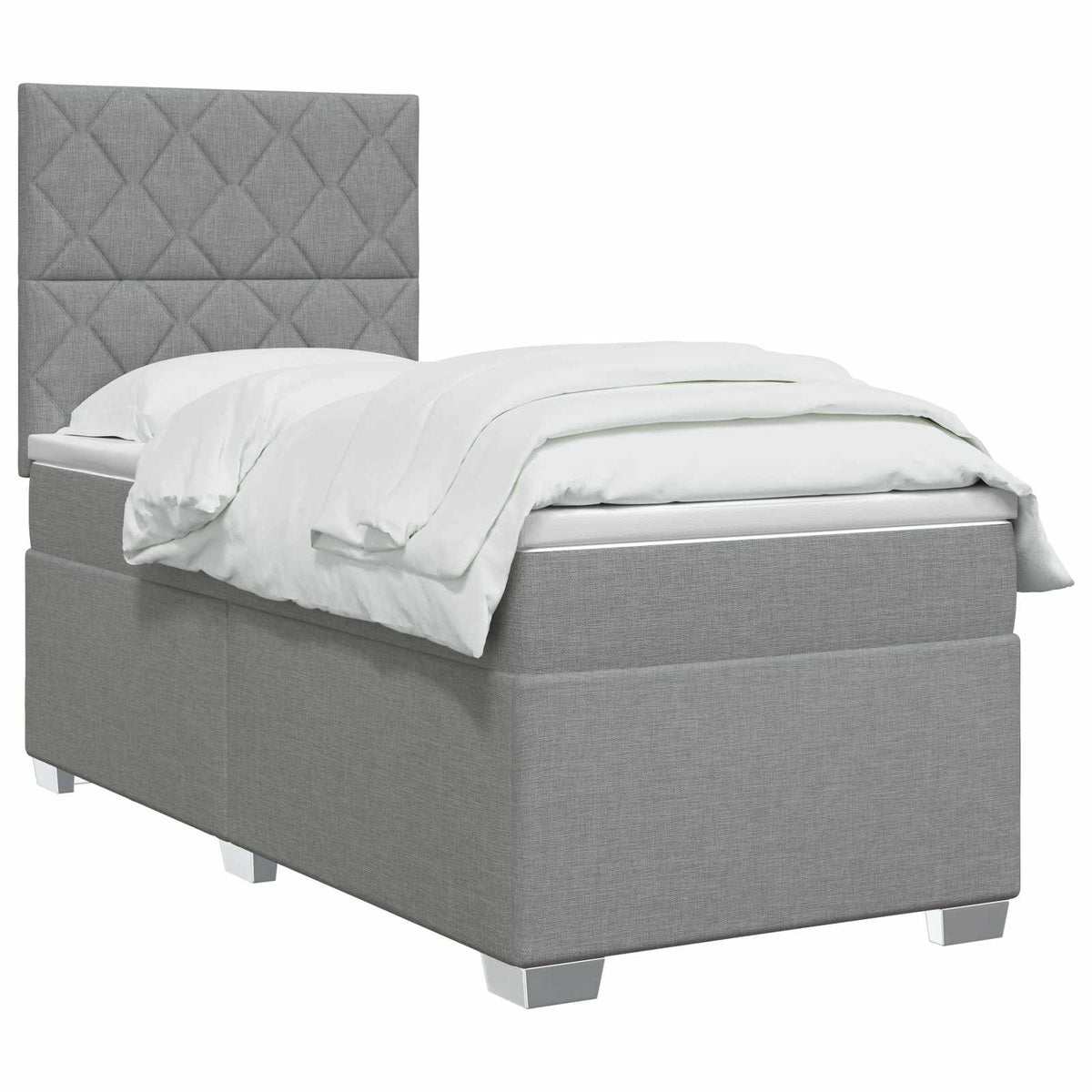 Boxmadras med topmadras med hovedgærde Lysegrå 90 x 190 cm Stof