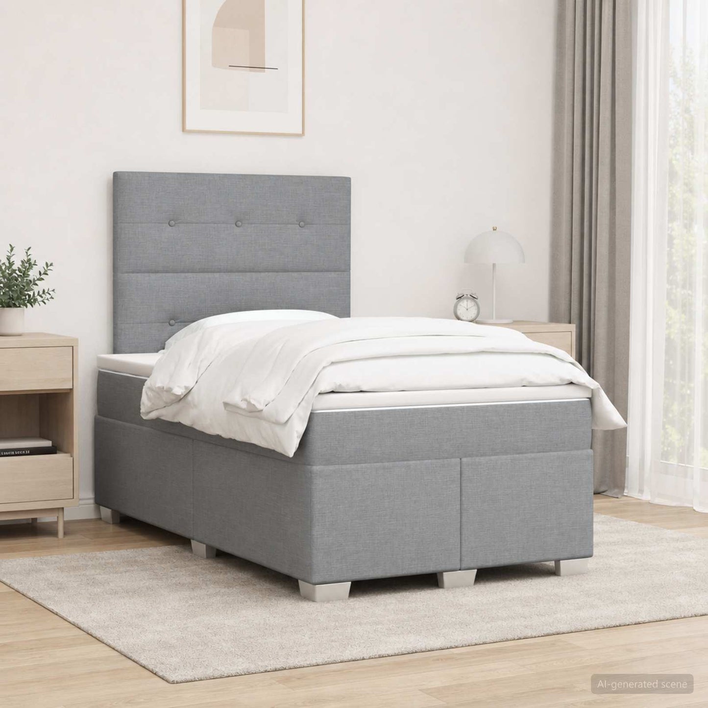 Boxmadras med topmadras Lysegrå 120 x 190 cm Stof