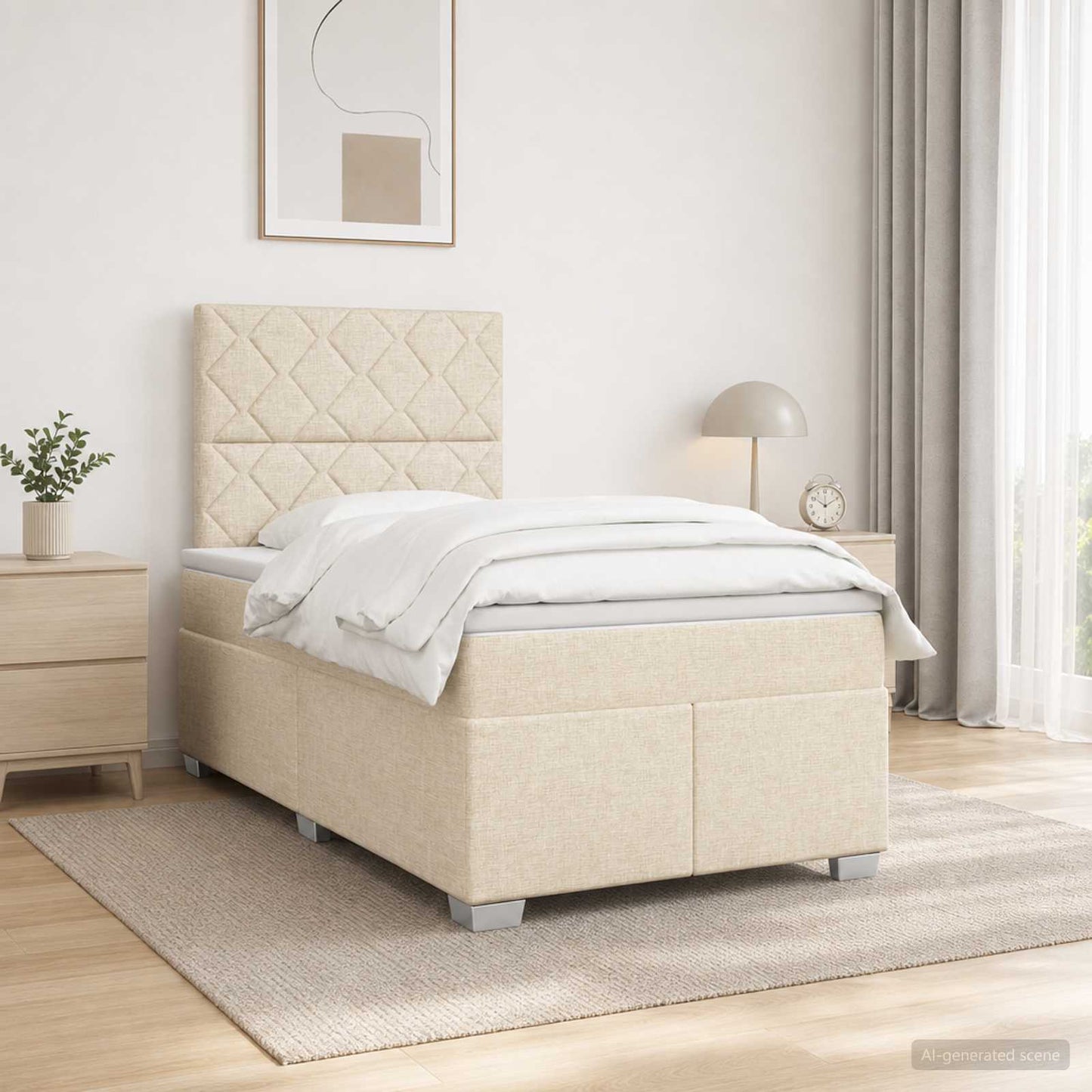 Boxmadras med topmadras Cremefarvet 120 x 200 cm Stof