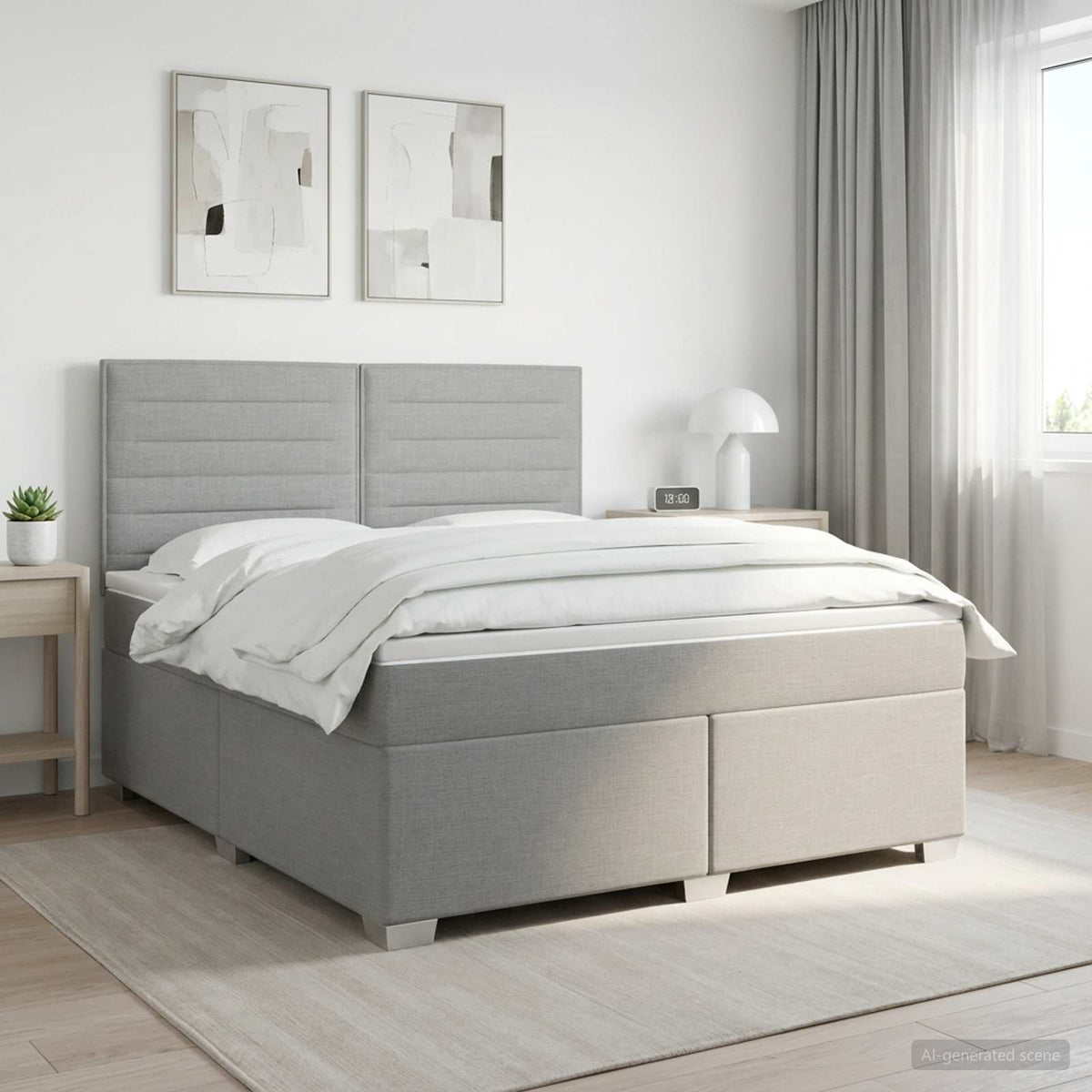 Boxmadras med topmadras Lysegrå 180 x 200 cm Stof