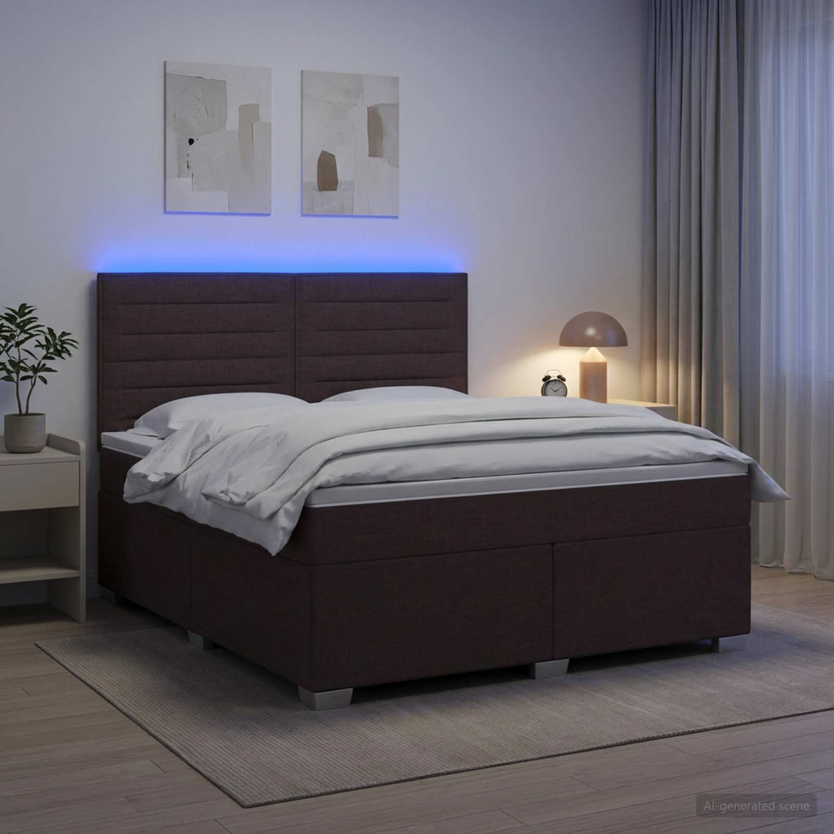 Boxmadras med topmadras Mørk Brun 160 x 200 cm Stof