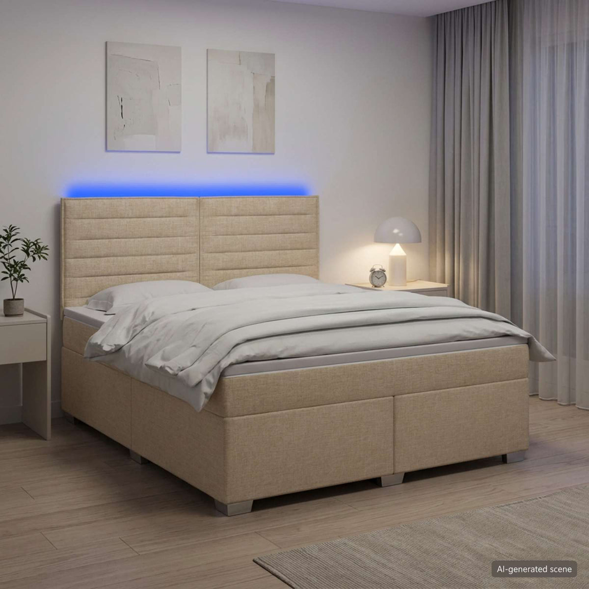 Boxmadras med topmadras Cremefarvet 160 x 200 cm Stof