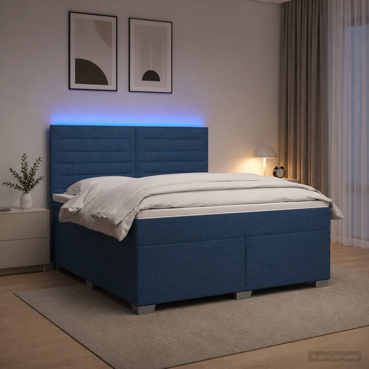 Boxmadras med topmadras med hovedgærde Blå 160 x 200 cm Stof