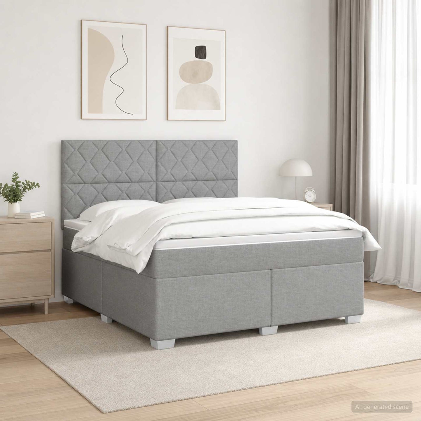 Boxmadras med topmadras Lysegrå 140 x 190 cm Stof