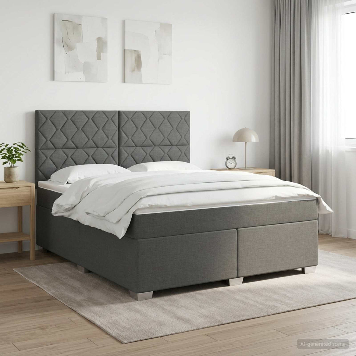 Boxmadras med topmadras Mørkegrå 140 x 190 cm Stof