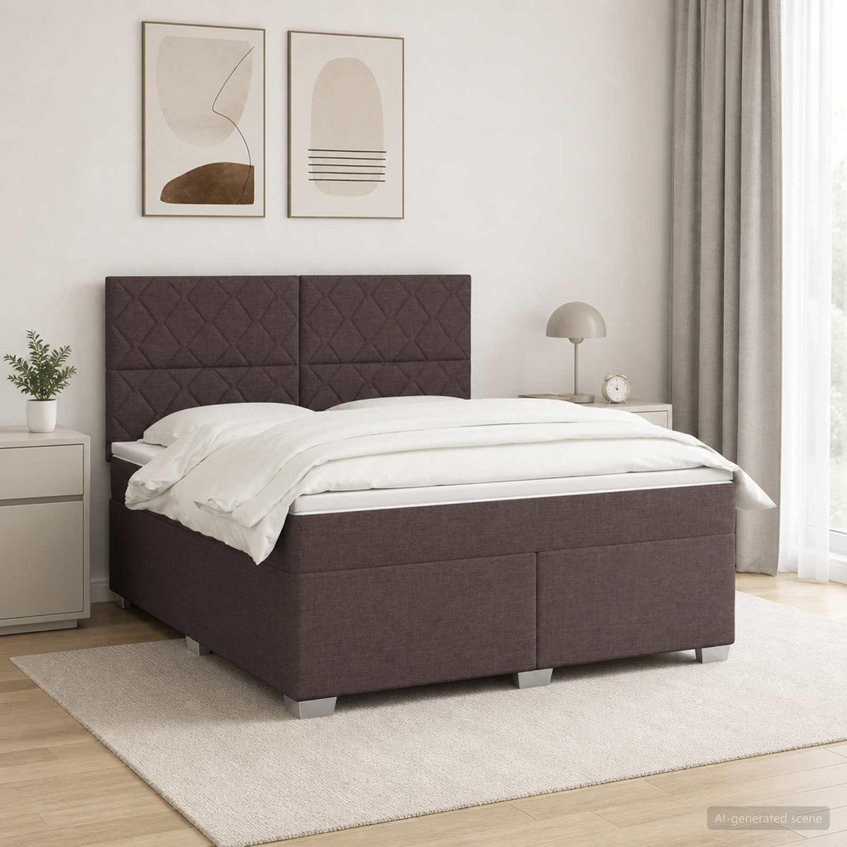 Boxmadras med topmadras Mørk Brun 180 x 200 cm Stof