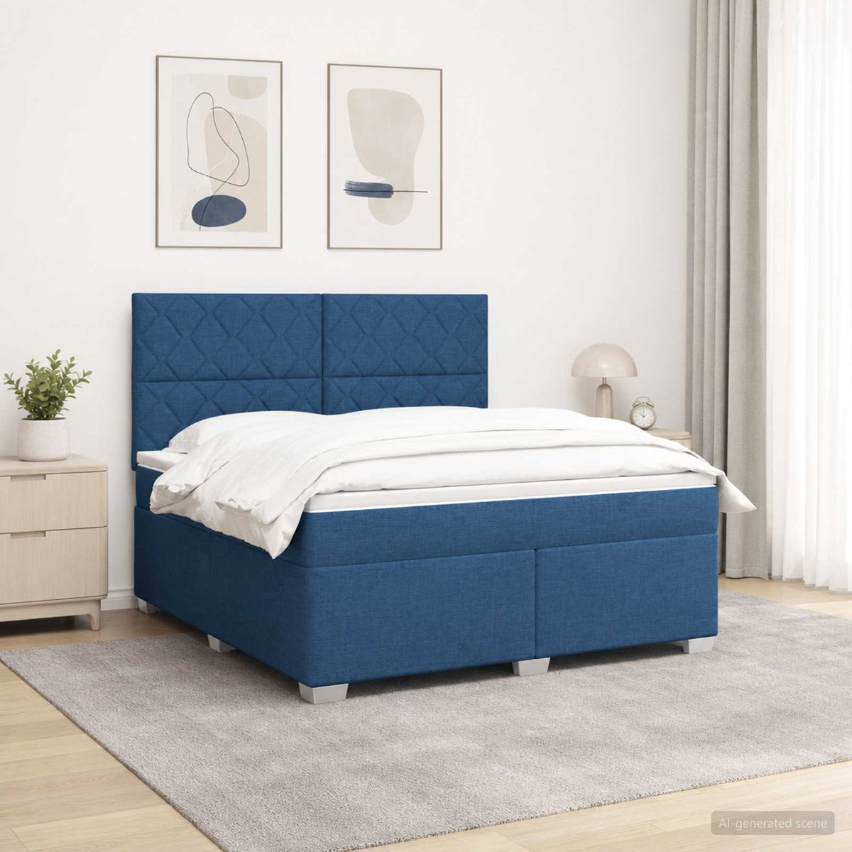 Boxmadras med topmadras med hovedgærde Blå 140 x 200 cm Stof