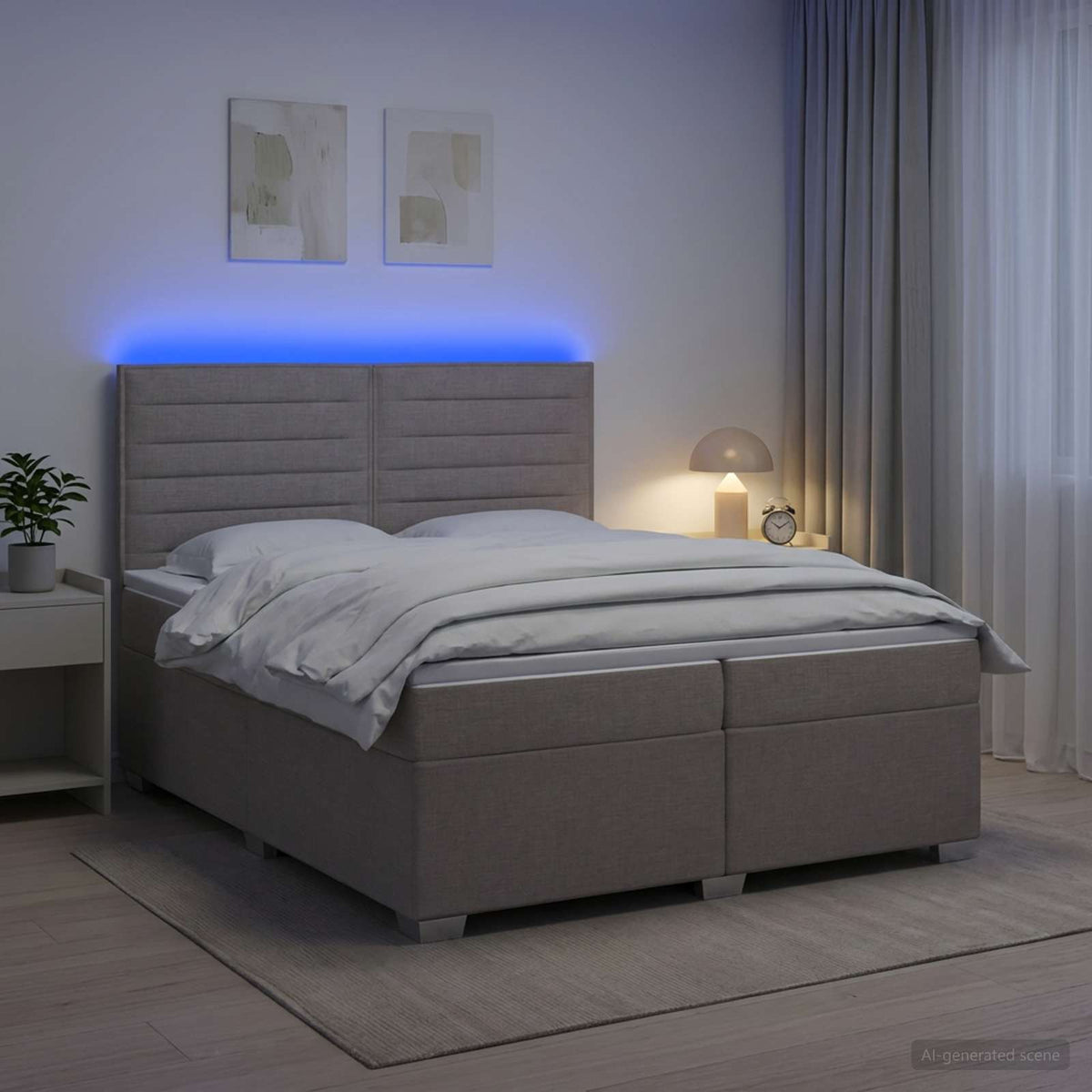 Boxmadras med topmadras Gråbrun 200 x 200 cm Stof