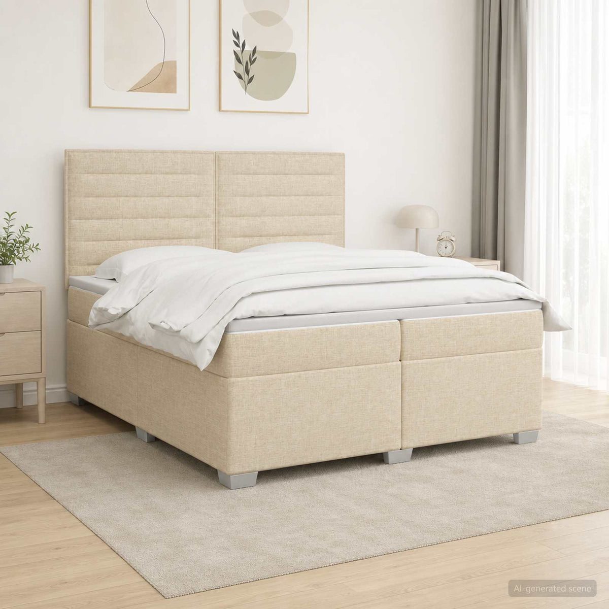 Boxmadras med topmadras Cremefarvet 200 x 200 cm Stof