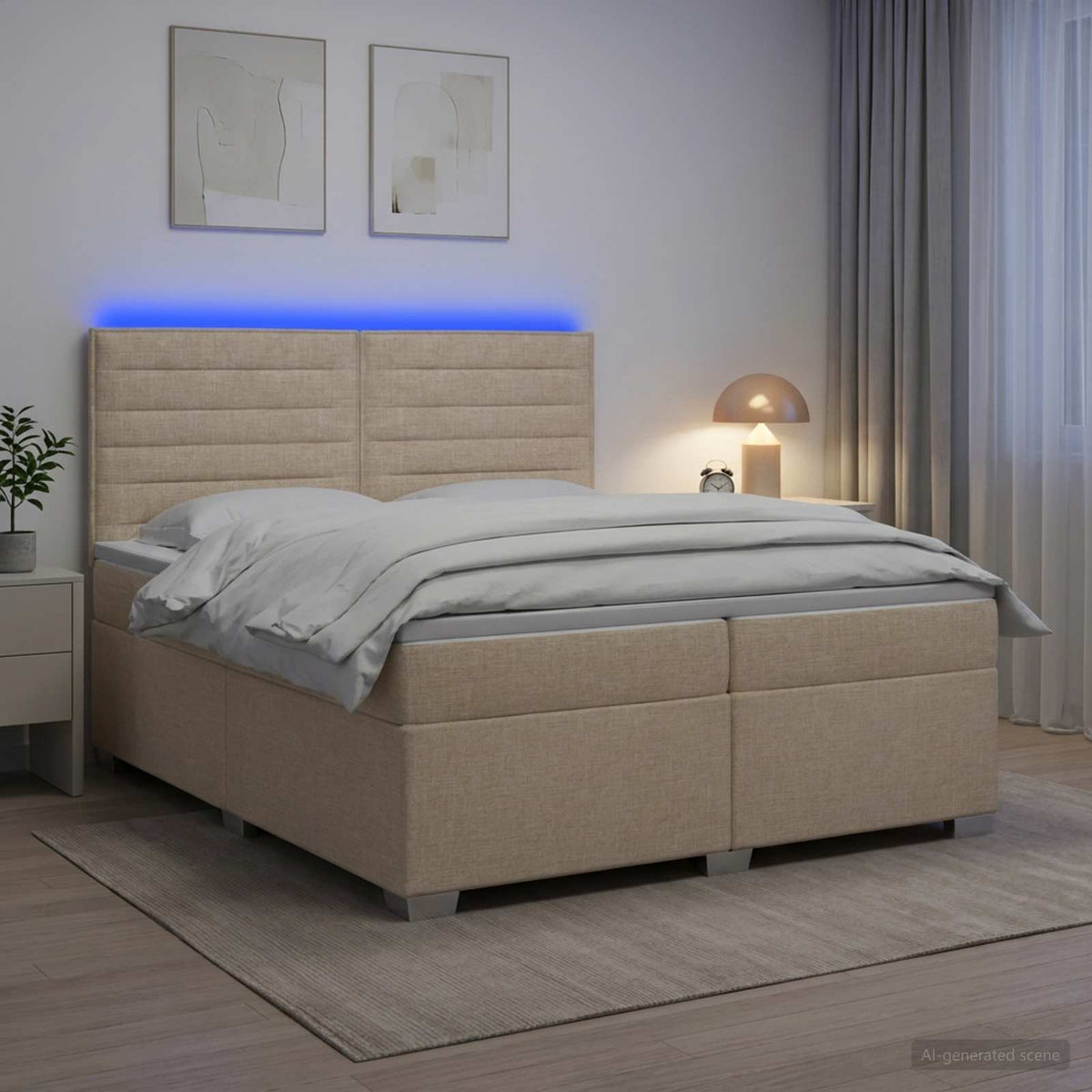 Boxmadras med topmadras Cremefarvet 200 x 200 cm Stof