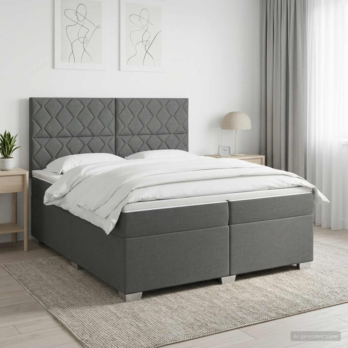 Boxmadras med topmadras Mørkegrå 200 x 200 cm Stof