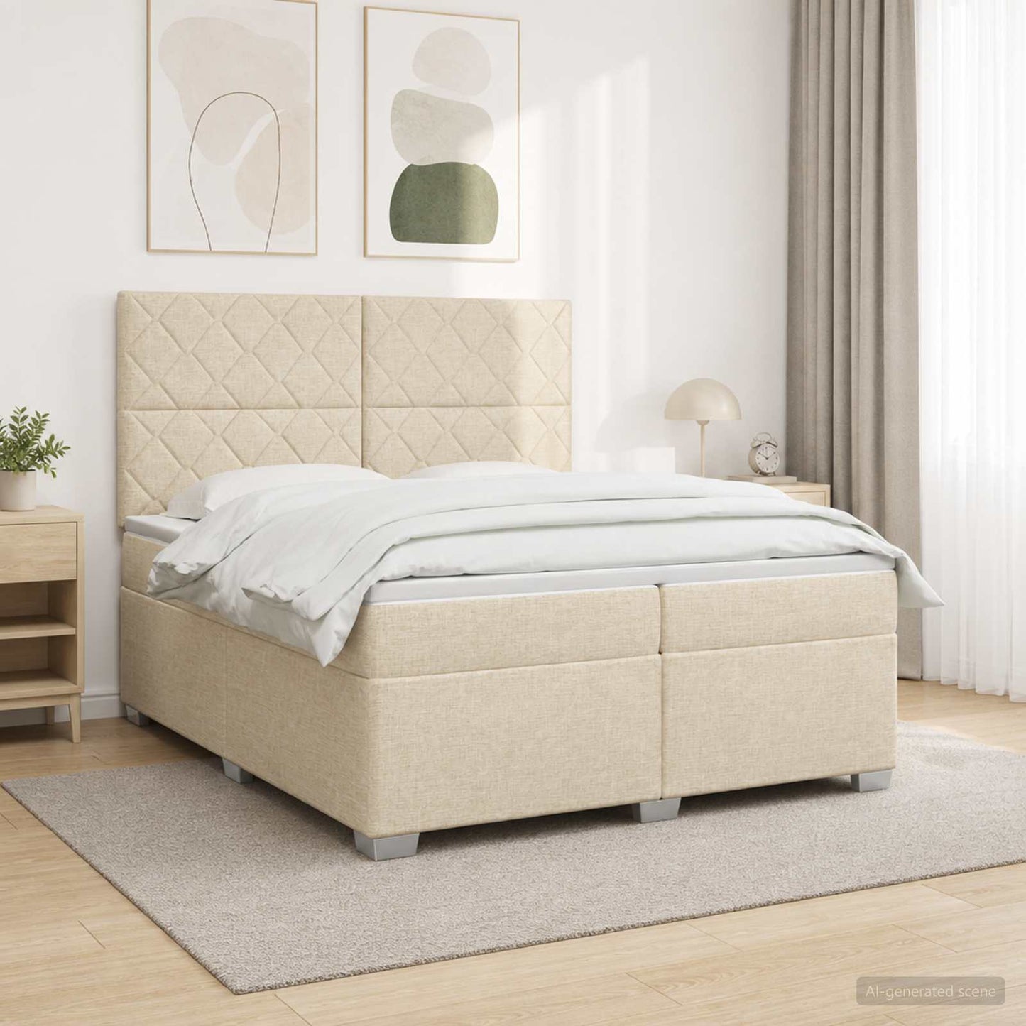 Boxmadras med topmadras Cremefarvet 200 x 200 cm Stof
