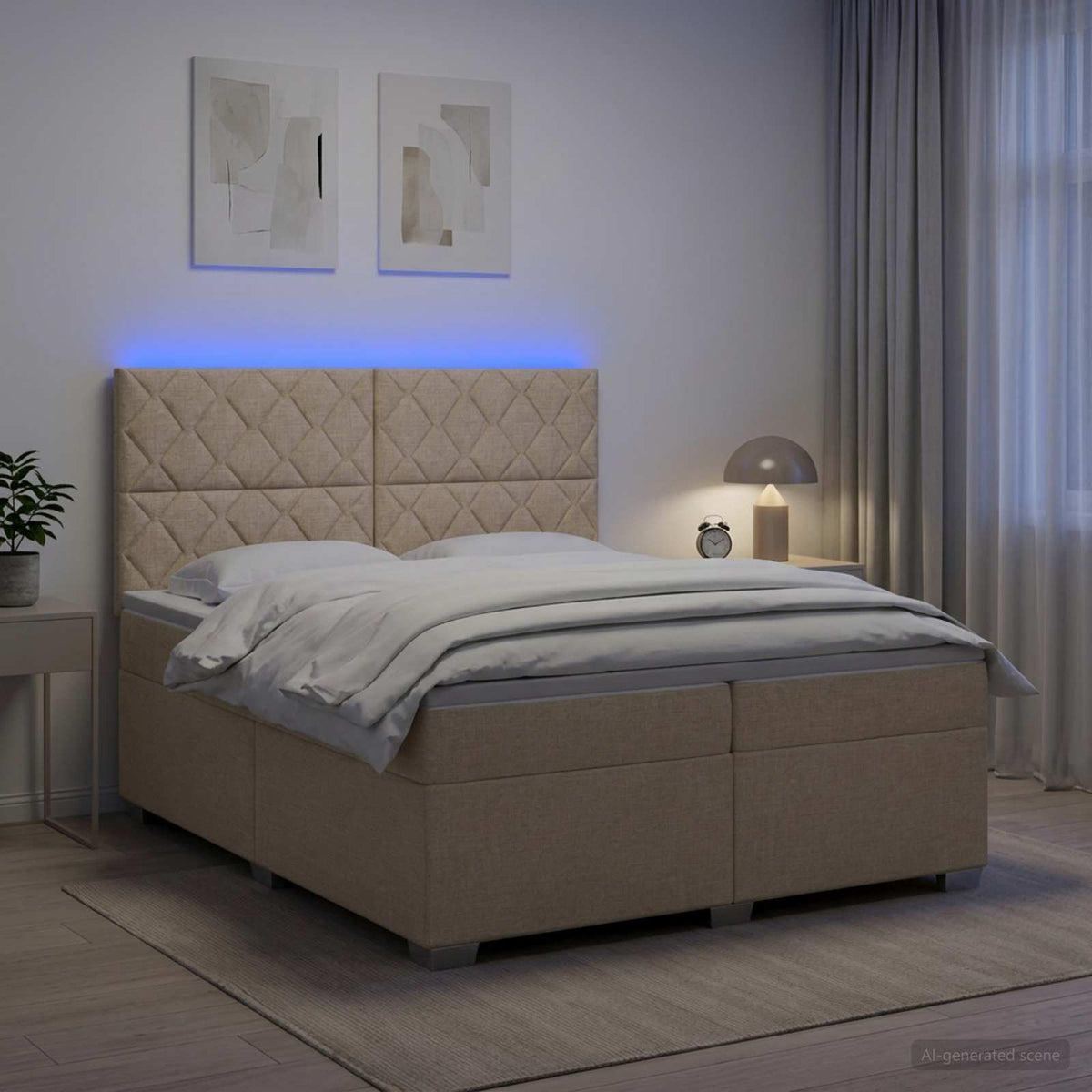 Boxmadras med topmadras Cremefarvet 200 x 200 cm Stof