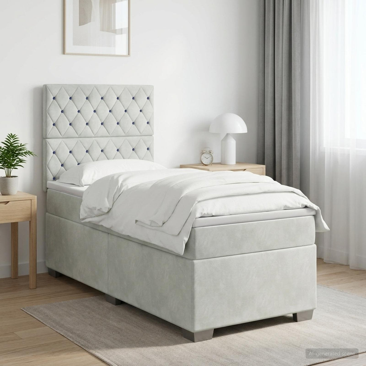 Boxmadras med topmadras Lysegrå 90 x 190 cm Fløjl