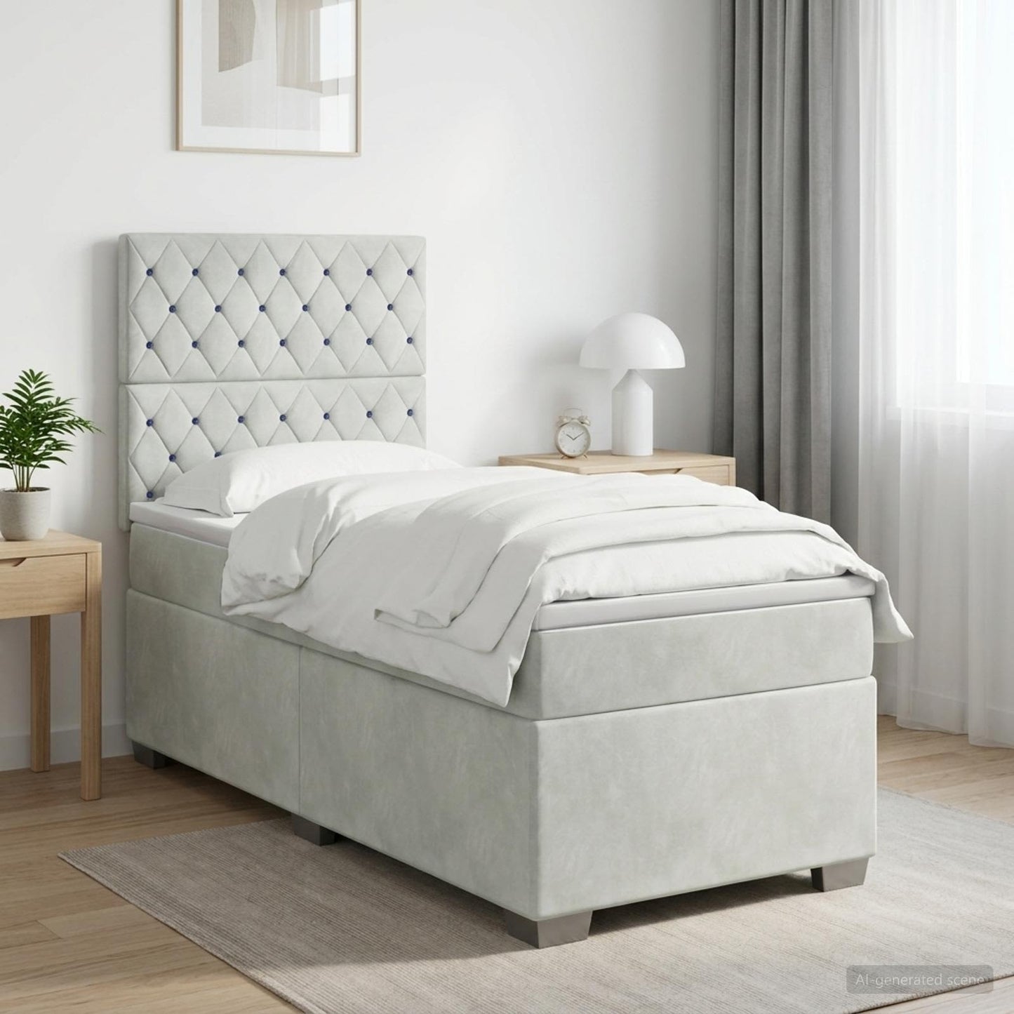 Boxmadras med topmadras Lysegrå 90 x 200 cm Fløjl