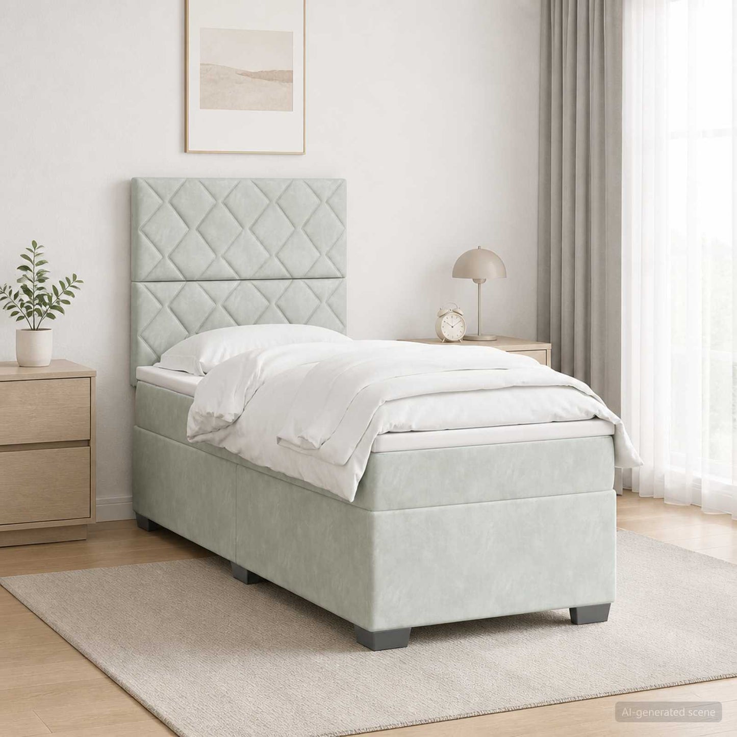 Boxmadras med topmadras Lysegrå 100 x 200 cm Fløjl