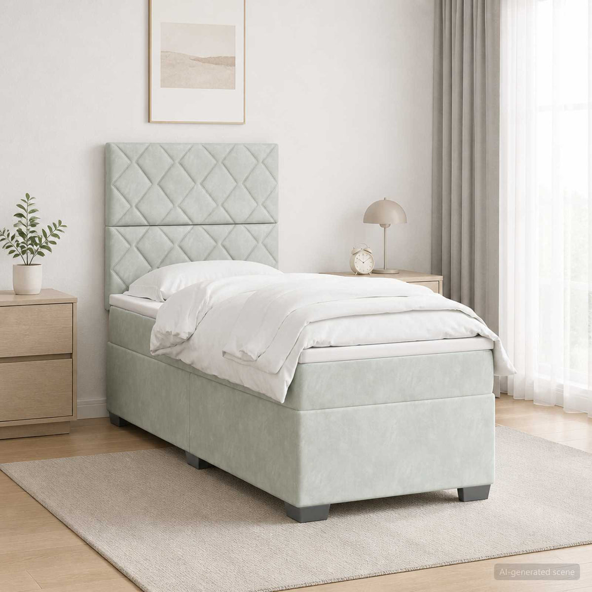 Boxmadras med topmadras Lysegrå 90 x 190 cm Fløjl