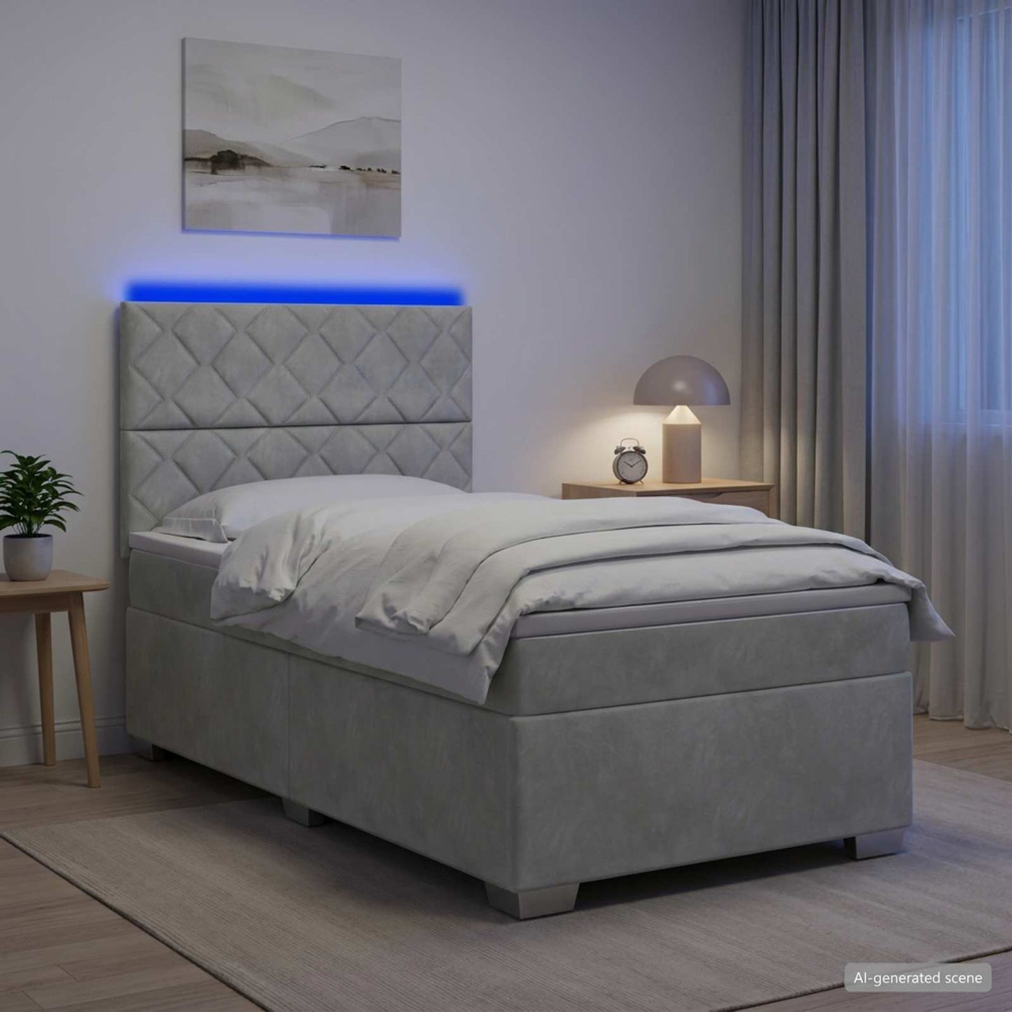 Boxmadras med topmadras Lysegrå 100 x 200 cm Fløjl