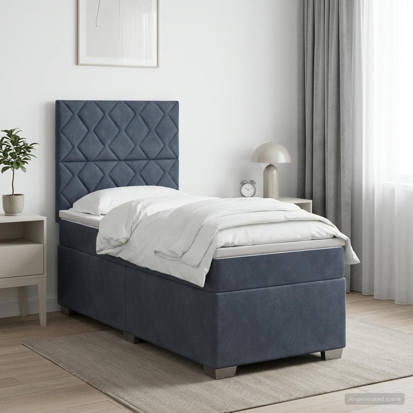 Boxmadras med topmadras Mørkegrå 90 x 190 cm Fløjl