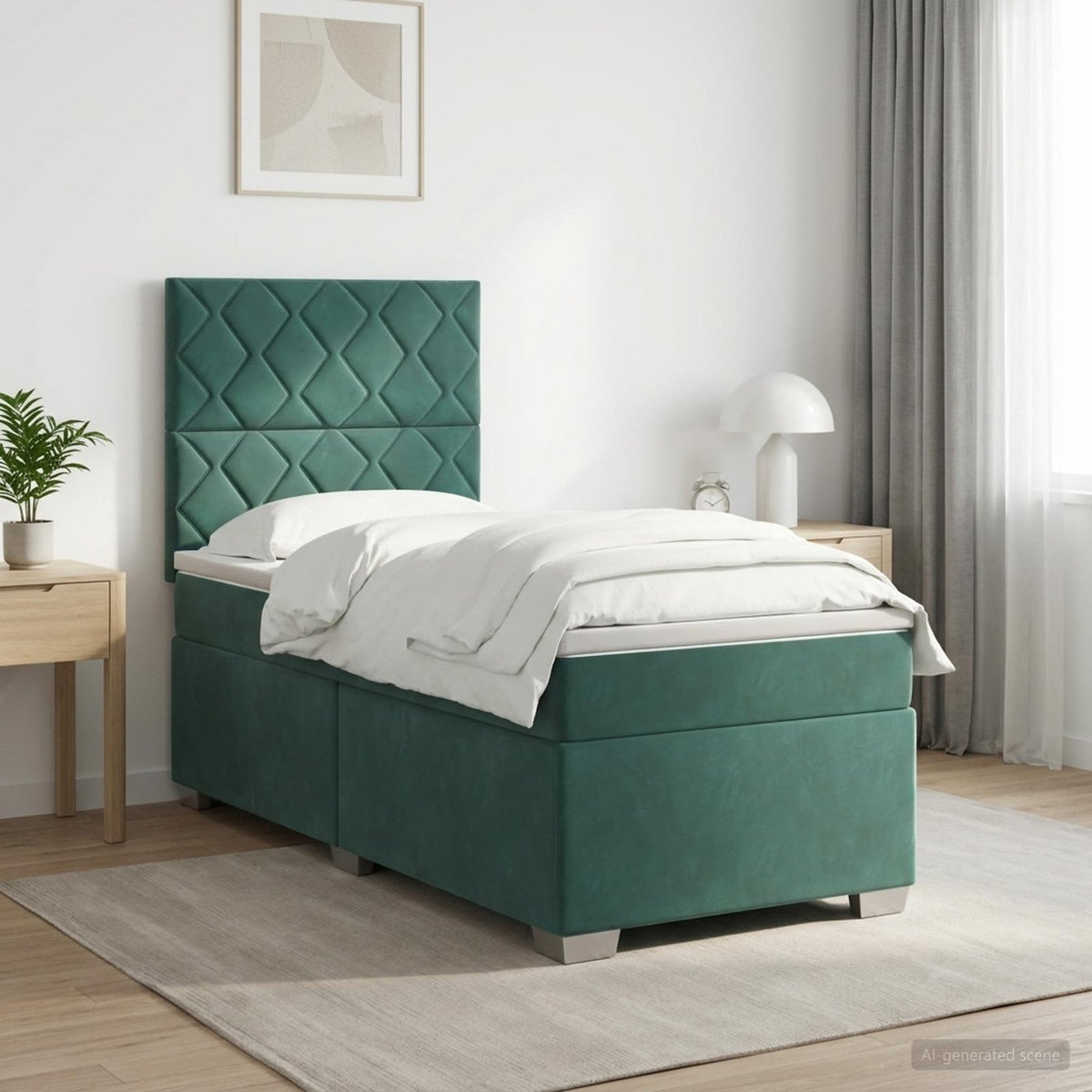 Boxmadras med topmadras Mørkegrøn 90 x 200 cm Fløjl