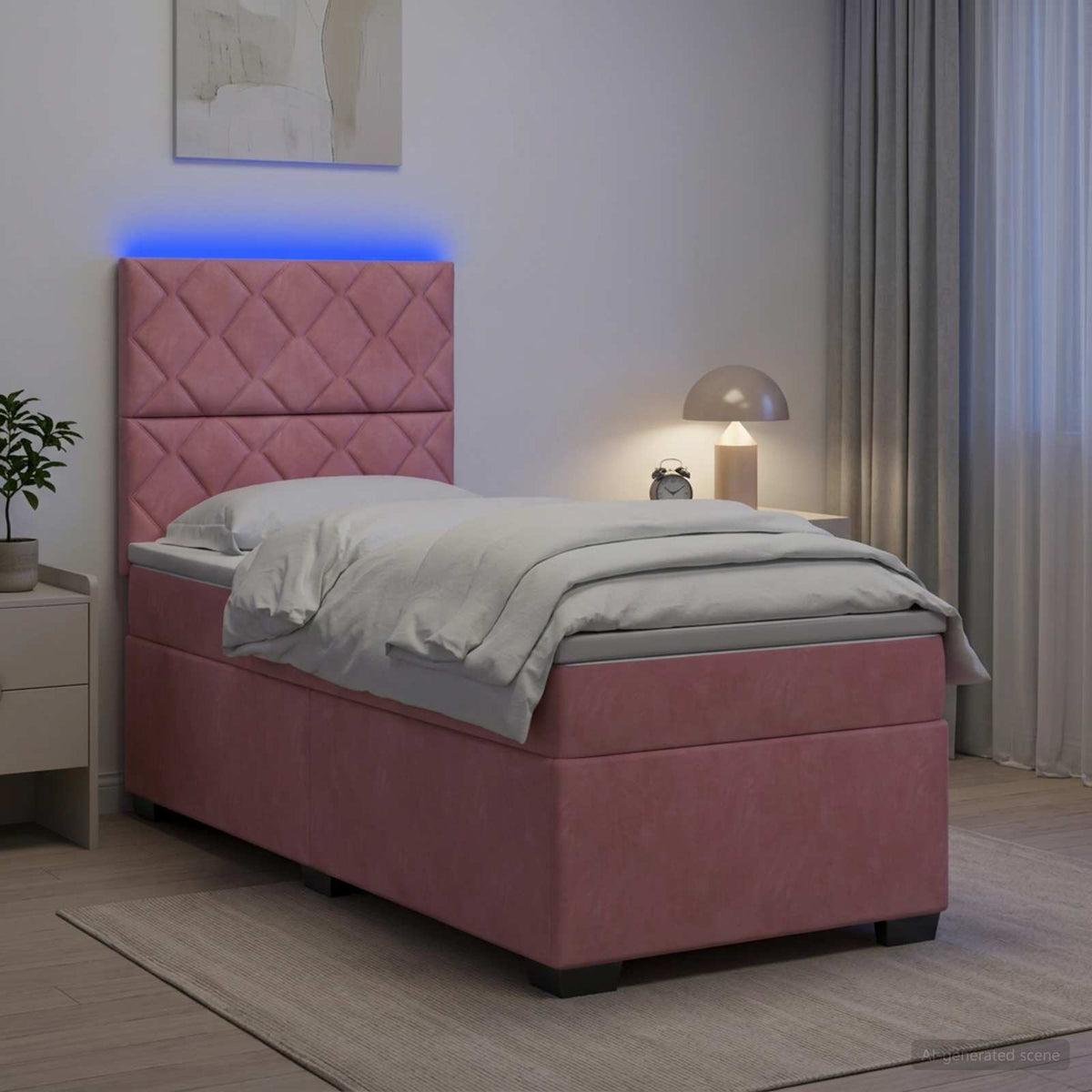 Boxmadras med topmadras Lyserød 100 x 200 cm Fløjl